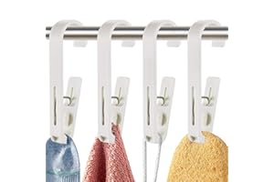 WEKIWGOT 4 ganchos de ropa con abrazaderas, pinzas para colgar calcetines, botas, sujetadores, toallas, lápices de plástico fuerte para baño, armario, cocina, oficina (blanco)