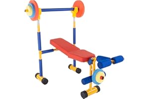 Hey! Play! Kinder Hantelbank-Set – Kleinkind-Fitnessstudio für Anfängerübungen und Gewichtheben mit Beinpresse und Langhantel – Spielzeug ab 3 Jahren, Medium