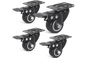 FOSLAP Heavy Duty Castor Wheels 50mm up to 200KG Noiseless Swivel Trolley Wheels - PU Rubber Swivel Wheels for Moving Furniture and Trolley (All 4 with Brakes)