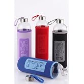 Vios Store Cam Matara 750ml Neopren Kılıflı Sızdırmaz Kapaklı Su Şişesi Karışık Renk (2 Adet Cam Pipet Hediyeli)