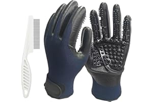 KATLKIU 2pcs Pet de-Shedding Gloves + 1pcs Pet Flea Comb Dog Cat Universal Bath Massage Brush de Shedding Gloves Clean de-Shedding Comb Left and Right Hand Universal