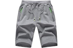 JustSun Short Homme Sport Running Jogging Coton Léger avec Poches Zippées