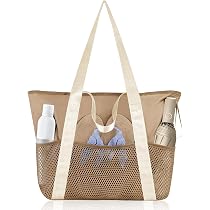 FuninCrea Borsa Da Spiaggia In Rete A Asciugatura Rapida – Capiente Con 6 Tasche E Pieghevole