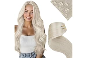 LaaVoo Extension Cheveux Naturel Clip Blanc 45cm 5pcs 70g Extension a Clip Cheveux Humain Platine Double Trame Remy #60