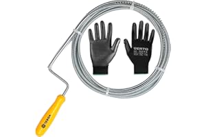 GENERICO Sonda Sturatubi Professionale VOREL 1.5M x 5mm - Flessibile Strumento Idraulico Stura Lavandini e Scarichi | Molla Sturatubi + Guanti da Lavoro VERTO Neri Taglia 9