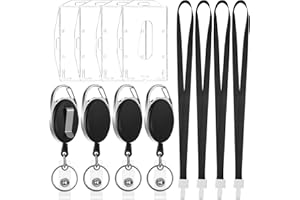 Dacitiery 4 Stück Ausweishülle, ID Kartenhalter mit Schlüsselband Schlüsselanhänger, Horizontaler und Vertikaler Dual-Use Ausweishülle aus Hartplastik für ID Badge Holder