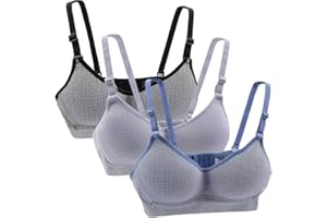 Yintry Sujetador Deportivo de algodón para niña Adolescente con Correa Ajustable Desmontable Bralette,Paquete de 3, A-Cup