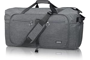Fmeida Sac de Voyage Pliable, 65L Sac de Sport Homme Femme, Sac Weekend Imperméable avec Compartiment à Chaussures, Sacs de Voyage avec Bandoulière Sac de Gym pour Camping Randonnée Voyage (Gris)