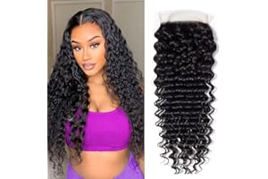 TNICE Lace Closure 4x4 Tissage Cheveux Naturels Bouclés Femme Cheveux Humain Bresilienne HD Transparent Swiss Human Hair Free Part Naturel Noir (14 Pouces)
