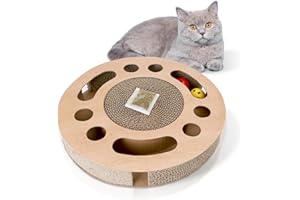 Nobleza Rascador para Gatos con Hierba Gatera，Redonda Rascadoras de Cartón para Cama con 2 Juguetes para Gatos Interactivos Pelotas