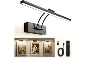 YITGOG Picture Light for Wall Rechargeable Wireless Picture Light with Remote Control,Magnetic Painting Light with Dimmable & 3 Color Change for Dartboard Frame Mirror (Black)