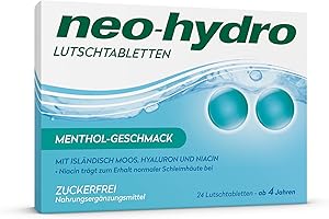 ‎NEO-ANGIN neo-hydro Lutschtabletten 24 St. | Bei Trockenem Hals & Mund | Mit isländisch Moos, Hyaluronsäure und Niacin | Für Erwachsene und Kinder ab 4 Jahren