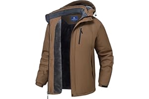 SPOSULEI Herren Winter Fleecejacke Warme Verdickt Gefüttert Skijacke Outdoor Winddicht Wasserdicht Jacke mit Abnehmbarer Kapuze für Wandern