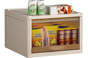 HAIXIN Contenitori Plastica con Coperchio, 39.6L Scatole per Armadio, Contenitori per Armadio salvaspazio, impilabile con coperchio/cassetto, Bianco Latte & Manico Marrone 1 pezzo