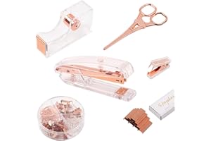 DaizySight Papeterie Accessoire Bureau Rose Doré, Agrafeuse aevc Agrafes, Dévidoirs de Rubans Adhésifs, Fournitures de Bureau Scolaires Esthétiques pour Femmes Filles Decoration
