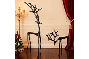 GENERIC Black Metal Reindeer Christmas Decorations,Christmas Decor Metal Reindeer Deer Decor,Set of 2 Black Reindeers Ornaments Statues,Imitation Reindeer Statues,Xmas Reindeers Figurines (A+B)