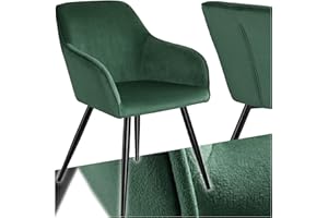 tectake® Silla Tapizada en Terciopelo, Sillas de Comedor Ergonómicas y Versátiles, Gran Estabilidad y Capacidad de Carga, Sillas Cocina Elegante - 1 Silla Verde Oscuro/Negro