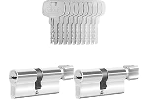 GERCAR 2 cilindros de pomo de cierre simultáneo, 2 cilindros de cierre 35/35, incluye 10 llaves, 70 mm, cerradura de puerta con función N+G, juego de 2 unidades, longitud: 70 mm, A: 35