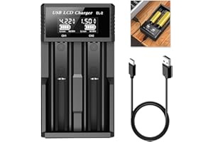HUKNEQN 18650 Caricabatterie, Caricatore Batterie con Display LCD, Caricabatterie USB per Batterie Li-ion 3.7V 1.2V, Compatibile con 21700 20700 26650 26700 16340 14500 con Protezione PCB, Carica Rapida