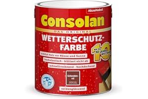 Consolan Wetterschutzfarbe, Deckender Holzschutz für Außen, Schwedenrot, 2,5L