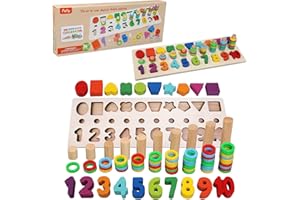 Felly Jouet Bebe - 2 in 1 Jouet Montessori Mathématiques Bébé, Jeux Éducatif Puzzles en Bois, Apprendre à Compter et Les Couleurs Jeu Reconnaissance de Numéro la Forme, Parfait Cadeau Enfant 3+ Ans