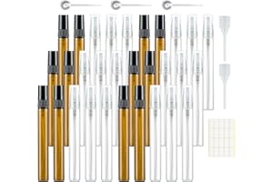 KIESWAN 30 atomizadores de perfume vacíos de 10 ml, botella pulverizadora de cristal pequeña para rellenar, mini bolsas de perfume, rellenables, muestras de perfume para viajes, ámbar transparente con es**