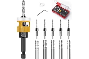 MTCHAVNO 15 Pezzi Punta da Trapano Svasatore per Legno, Set di Punte da Trapano per Svasare, Punte Regolabile per Svasatura per Legno, per Falegnameria, Attacco Esagonale da 1/4", Svasatura a 82°, HSS-M2