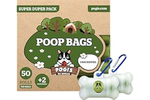 POGI'S PET SUPPLIES Pogi bolsas para excrementos de perro – resistentes y herméticas, sin aroma – 50 rollos (750 bolsas) + 2 dispensadores