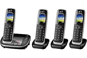 Panasonic KX-TGJ424EB Landline Phone Cordless, House phones, Automated Call Blocker, Answer machine, Colour Display, Quad Handset - Black