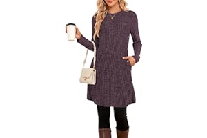 SENBATU Jumper Dress Ladies Long Sleeve Dresses for Women UK Side Buttons Tunic Dress with Pockets