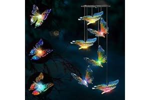 PROBUK Solar Schmetterling Windspiel für Draußen, 6 LED Solar Farbwechsel Hängeleuchte, Wasserfest Solarleuchten Schmetterling Windspiel für Garten Baum Terrasse Deck Hinterhöfe Balkon Muttertagsgeschenke
