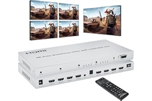 GKRONG 4X4 Audio Matrix Switch/Splitter, 4k Video Wall Controller,4 HDMI in 4 HDMI Out Switcher, 3.5mm Out Audio Swith EDID, Support IR Remote, Button Press, RS232, 4k@30HZ, 1080P 3D, HDCP, YUV 4:4:4 4K