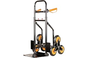 IlGruppone Carrello Portapacchi per Scale Pieghevole con 6 Ruote in Gomma Portatutto capacità Carico 150 kg Altezza Regolabile - Arancio