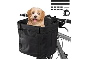 Goldmiky Cestino Anteriore Bici Staccabile - Multiuso per Trasporto Cani e Gatti, Ciclismo, Picnic e Shopping - Borsetta per Bicicletta (Nero)