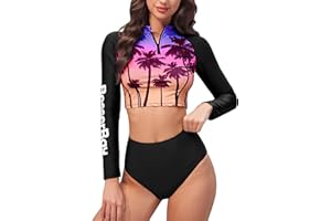 BesserBay Womens Long Sleeve 1/4 Zip UV Protection Turtle Neck Quick Drying Swimwear Crop Top XS-L