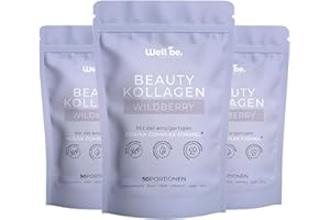‎WELLBE THE HEALTH COMPANY Wellbe Kollagen Pulver Wildberry - hochdosiert mit maximal bioaktivem Kollagen Hydrolysat, Biotin, Zink, Vitamin C & Hyaluron - Collagen Pulver - Kollagenpulver Peptide Made in Germany 3 x 250g