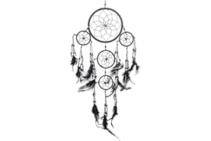 ‎PINK PINEAPPLE Pink Pineapple Dreamcatcher mit Federn und Silber Perlen: Handgemachter Traumfänger Vielen Farben Erhältlich - Kleine Traumfanger Mit 12 cm Durchmesser und 35 cm Lang (Schwarz)