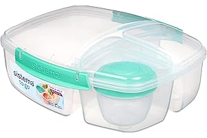 Sistema To Go Triple Split Lunch Box with Yoghurt Pot | 2L Air-Tight and Stackable Food Storage Container | BPA-Free | Assorted Colours