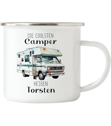 Moonworks Emaille-Tasse Mit Camping-Spruch: Home Is Where The Stellplatz Is - Perfekt Für Camper Und Wohnmobil-Fans