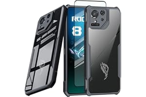 Guizzcg Etui do ASUS ROG Phone 8 5G Etui, [nie żółknie], Miękkie na Zderzak z TPU + Akrylowy Tył, Eetui Ochronne Odporne na Upadki [1 Sztuka Szkła Ochronnego], Czarne
