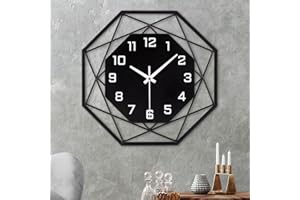 VIVILINEN Zegar ścienny metalowy zegar kuchenny 40 cm nowoczesny duży cichy nietykający czarny zegar szkielet design do salonu, sypialni, biura