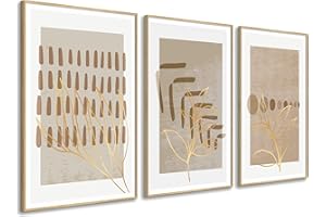 DekoArte - Quadri moderni soggiorno FIORI MINIMALISTI 50x70 cm x3 pezzi - Quadri con cornice colore legno incluso