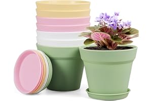 Homeuouz 8 Packs Blumentopf mit Untersetzer, 10cm Pflanzentopf, Plastik Übertopf mit Mehrere Ablauflöchern, Hydrokultur Topf, Blumentöpfe Set Ideal für Innen und Balkongärten,Farbe