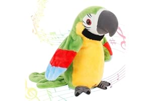 FENGQ Juguete de Peluche de Loro Parlante, Juguetes de Loro Parlante para Niños, Juguete de Felpa Electrónico Canta Reproducción con Función de Grabación, Juguete para Niños (Verde)