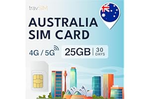 travSIM Carte SIM Australie | 25GB de données Mobiles| Fonctionne sur Les appareils iOS et Android | Le Plan de Cette Carte SIM Australie est valable 30 Jours