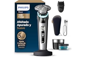 Philips i9000 Prestige, Afeitadora Eléctrica Hombre, Máquina de Afeitar Barba en Seco y Mojado, Tecnología SkinIQ, Base de Carga, Recargable, Estuche, Centro de limpieza, Recortador, XP9204/30
