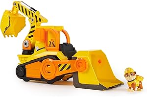 Rubble & Crew, Veicolo da lavoro Deluxe di Rubble, Bulldozer da cantiere con luci, suoni e personaggio, giocattoli per bambini e bambine dai 3 anni in su