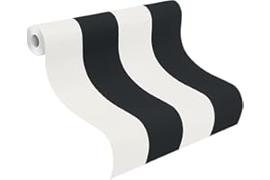 rasch Tapete 286694 Papiertapete mit Streifen in Schwarz-Weiß - 10,05m x 0,53m (L x B)