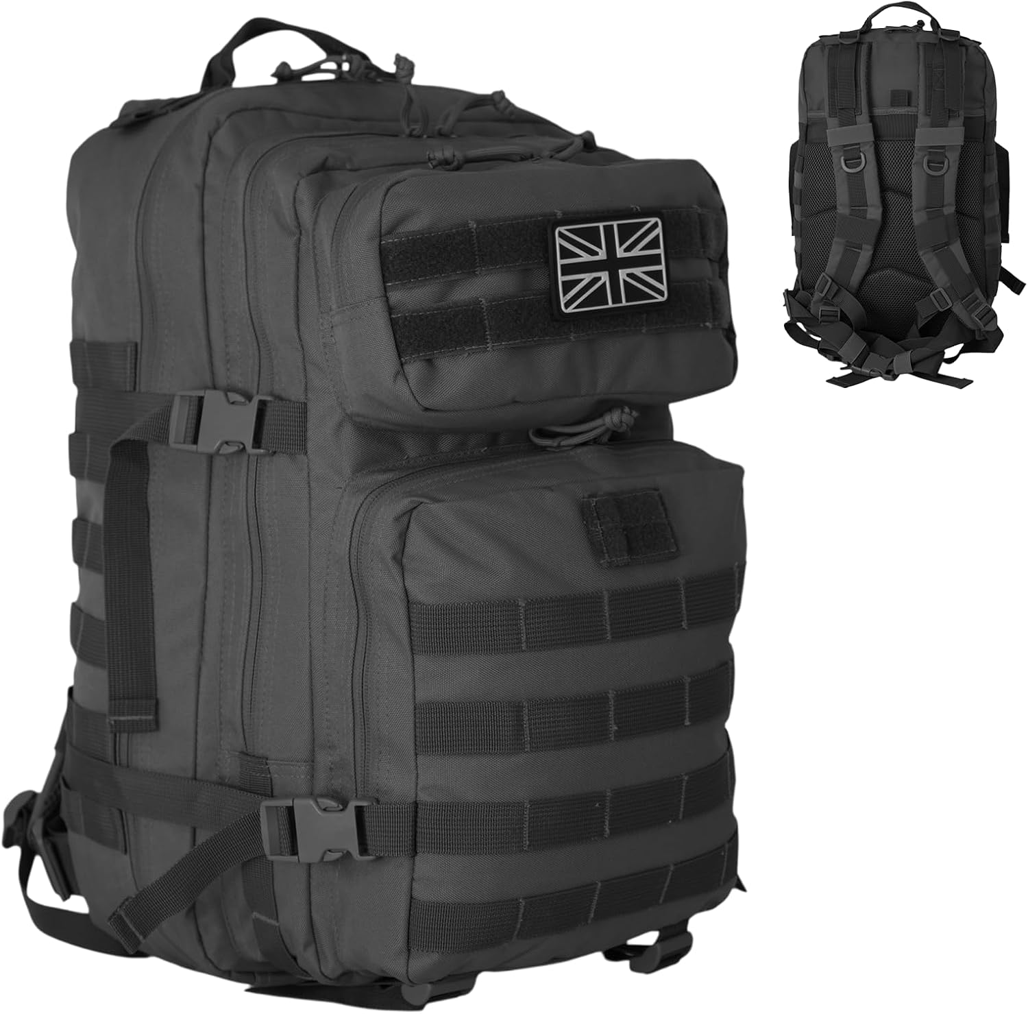 Military Tactical Backpack 21L – Heavy Duty Multi-Pocket MOLLE Rucksack with 180° Opening, Padded Breathable Back Panel, Adjustable Straps & Durable Zip Storage for Travel, Gym & Outdoor Use – Black