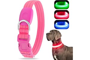 Chalklit Light Up LED Dog Collar, USB Rechargeable Waterproof Reflective Adjustable Flashing Dog Collar Lighted, Glowing in the Dark for Small Medium Large Dogs Night Safety Walking(Medium, Pink)